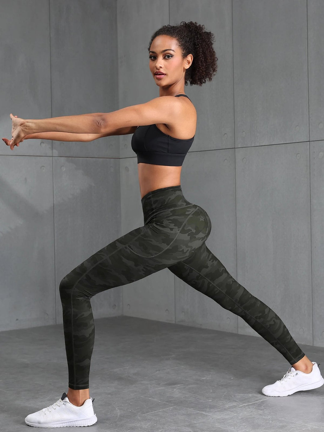 Comfortable Camouflage Leggings for Women with Side Pocket High Waist Tummy Control Workout Style