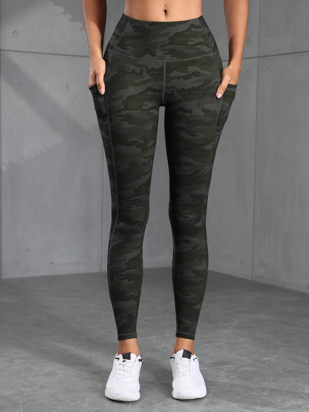 Comfortable Camouflage Leggings for Women with Side Pocket High Waist Tummy Control Workout Style