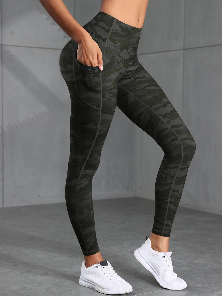 Comfortable Camouflage Leggings for Women with Side Pocket High Waist Tummy Control Workout Style