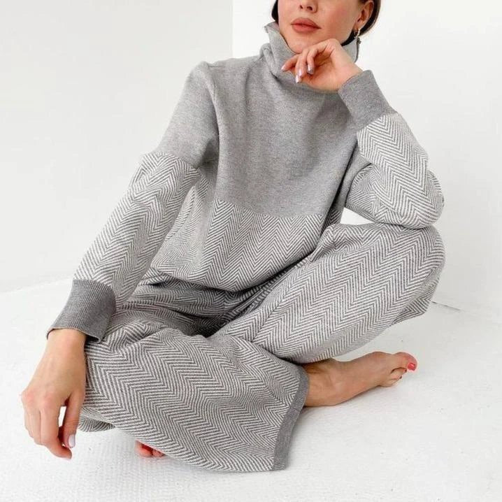Comfortable Chevron Knit Lounge Set for Women with Two Piece Soft Coordinated Relaxed Style