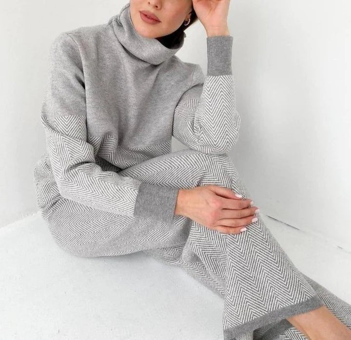 Comfortable Chevron Knit Lounge Set for Women with Two Piece Soft Coordinated Relaxed Style