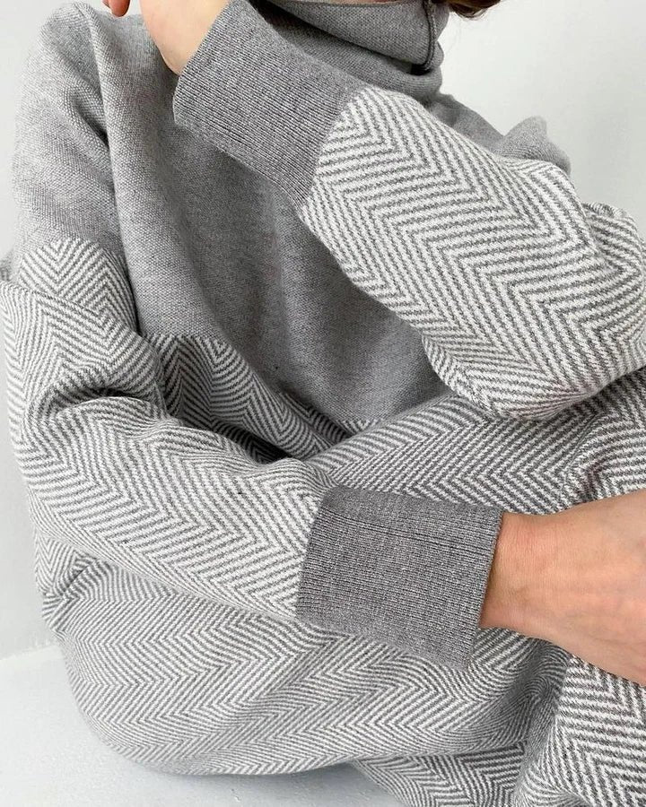 Comfortable Chevron Knit Lounge Set for Women with Two Piece Soft Coordinated Relaxed Style