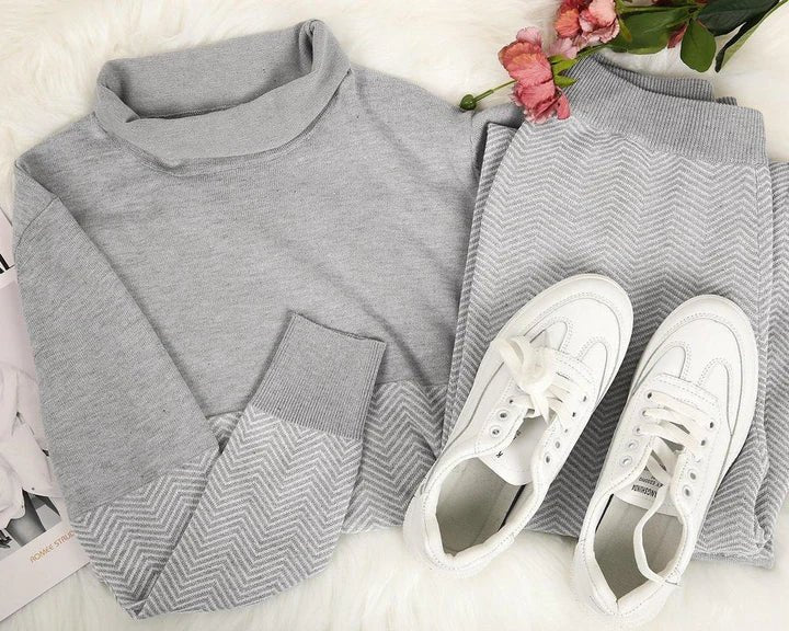 Comfortable Chevron Knit Lounge Set for Women with Two Piece Soft Coordinated Relaxed Style