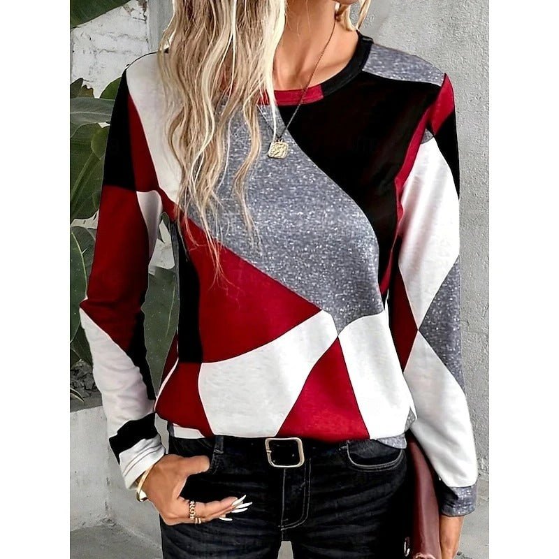 Comfortable Colorblock Sweater for Women with Crew Neck Long Sleeve Relaxed Soft Knit Style