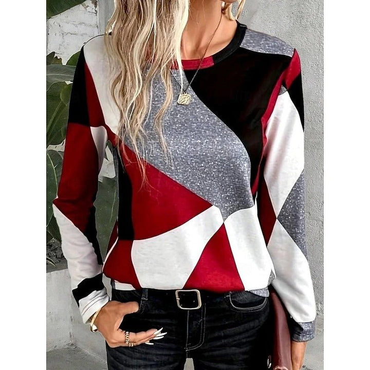 Comfortable Colorblock Sweater for Women with Crew Neck Long Sleeve Relaxed Soft Knit Style
