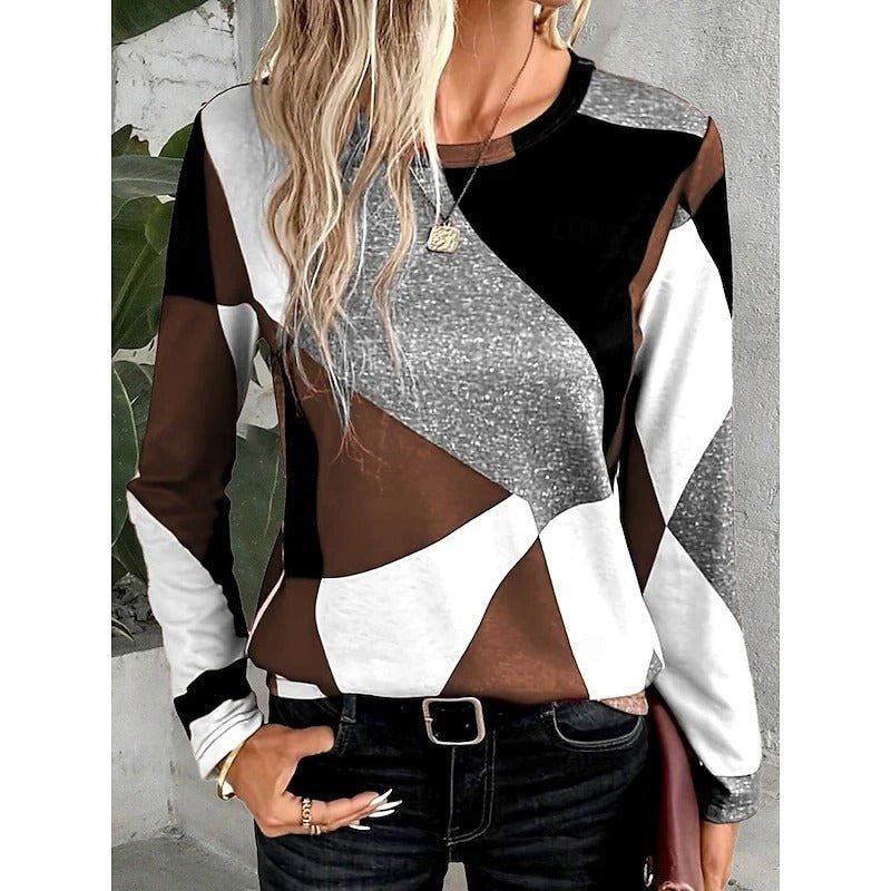 Comfortable Colorblock Sweater for Women with Crew Neck Long Sleeve Relaxed Soft Knit Style