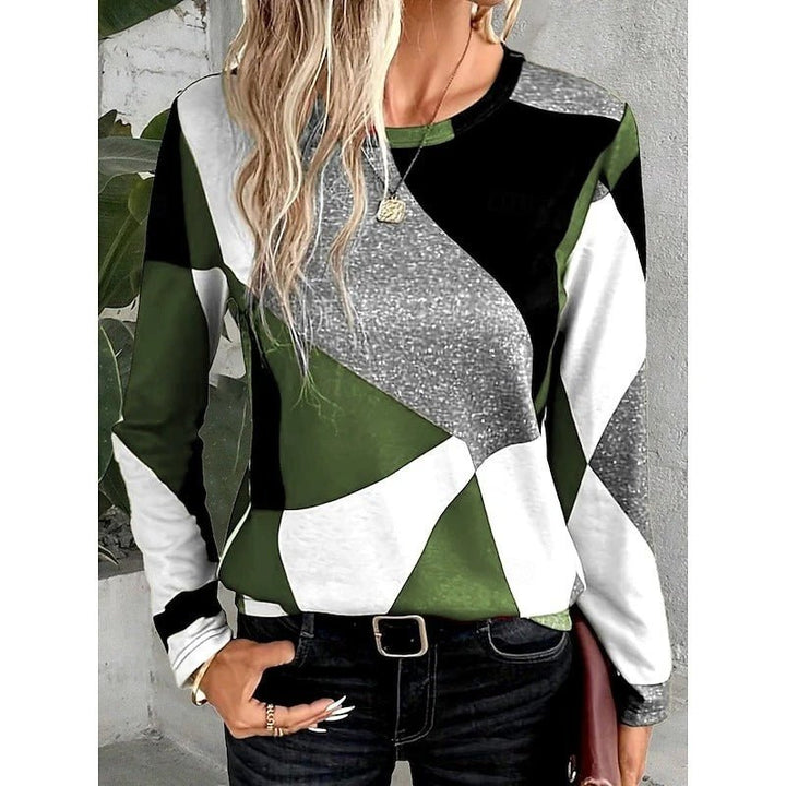Comfortable Colorblock Sweater for Women with Crew Neck Long Sleeve Relaxed Soft Knit Style