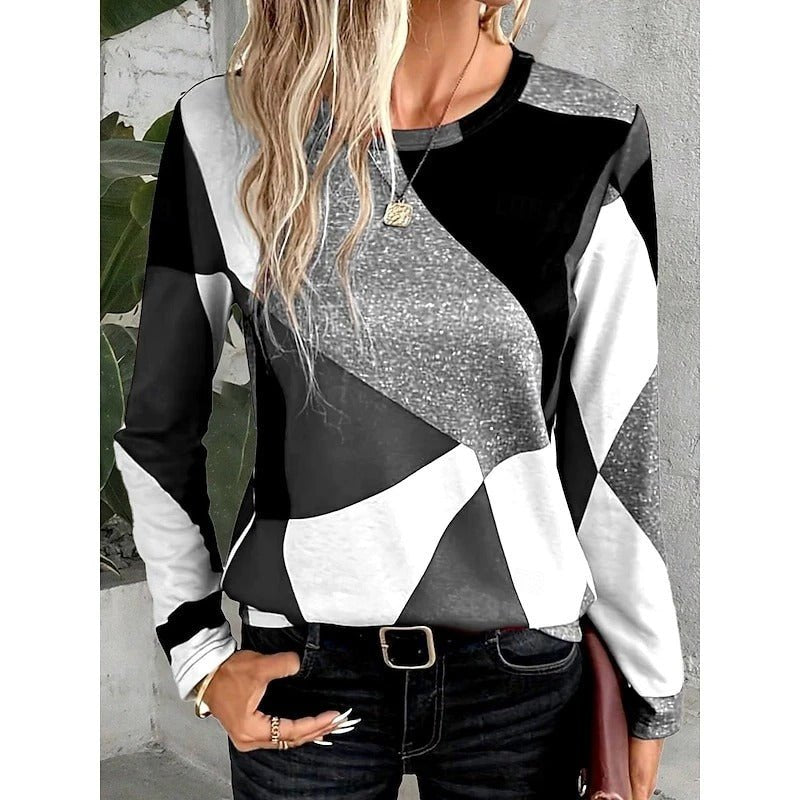 Comfortable Colorblock Sweater for Women with Crew Neck Long Sleeve Relaxed Soft Knit Style