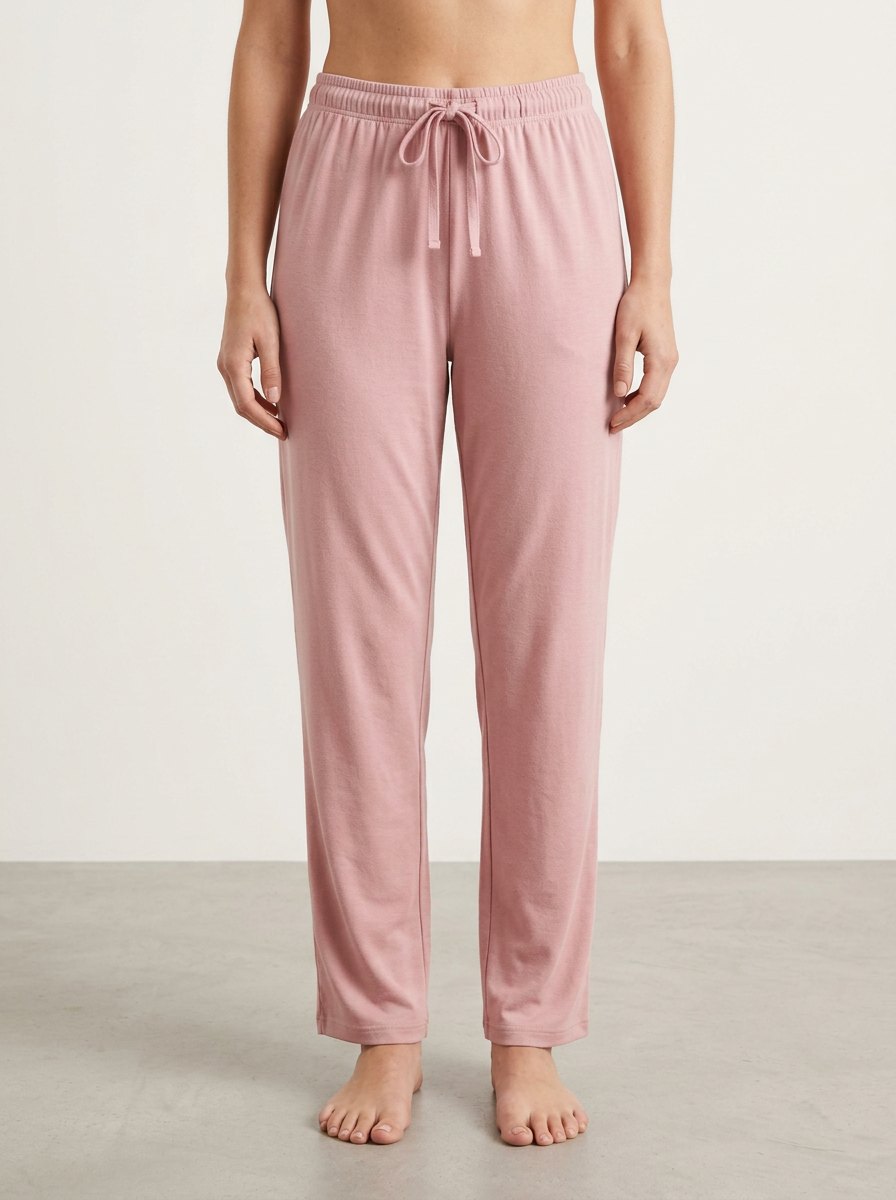 Comfortable Dusty Pink Lounge Pants for Women with Drawstring Waist Soft Brushed Jersey Style