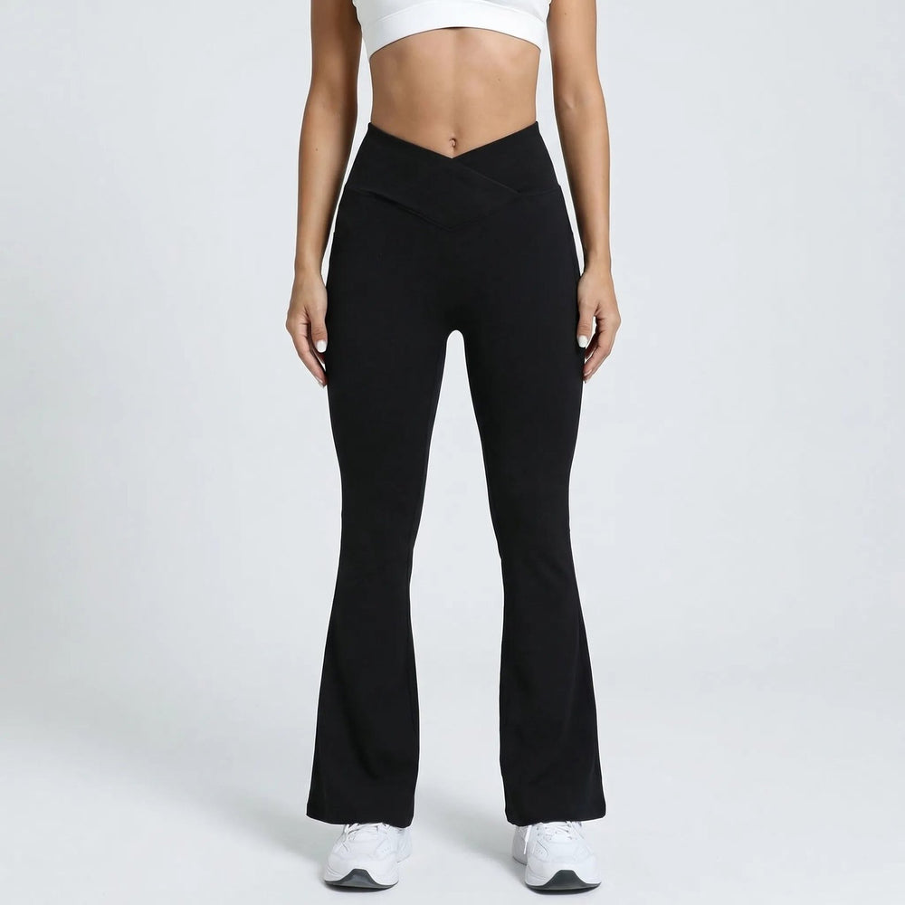Comfortable Flare Leg Leggings for Women with Crossover High Waist Stretch Sculpting Style