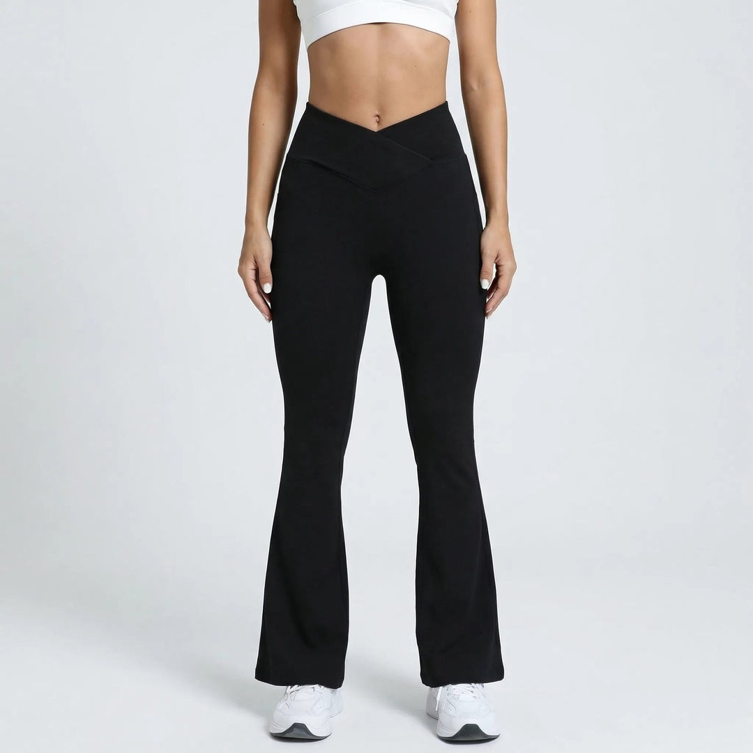 Comfortable Flare Leg Leggings for Women with Crossover High Waist Stretch Sculpting Style