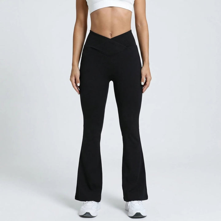 Comfortable Flare Leg Leggings for Women with Crossover High Waist Stretch Sculpting Style
