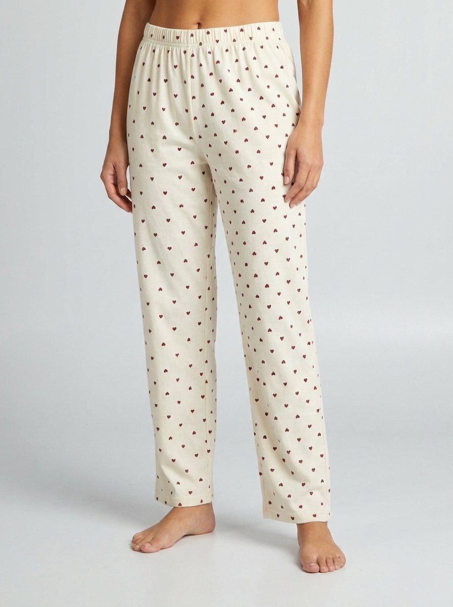 Comfortable Heart Print Lounge Pants for Women with Elastic Waist Soft Cotton Relaxed Sleep Style