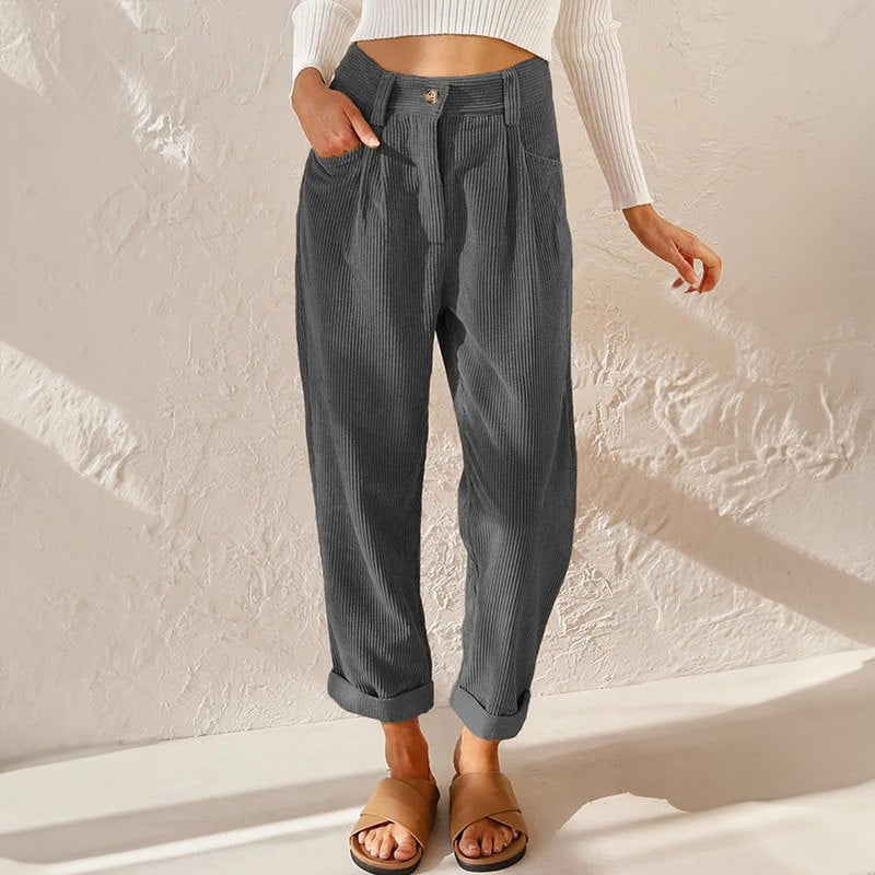 Comfortable High Waisted Corduroy Trousers for Women with Soft Breathable Wale Relaxed Style
