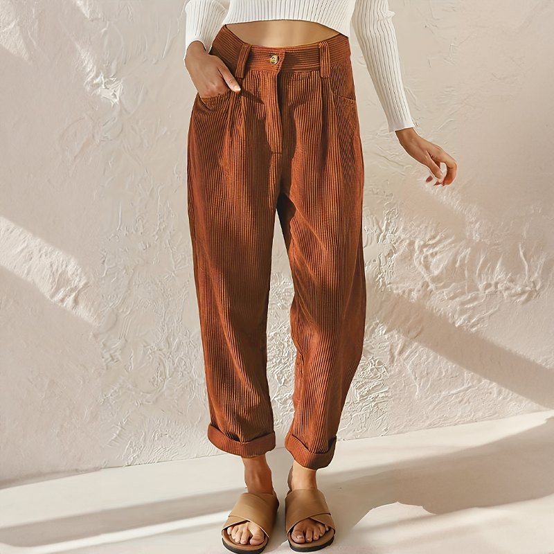Comfortable High Waisted Corduroy Trousers for Women with Soft Breathable Wale Relaxed Style