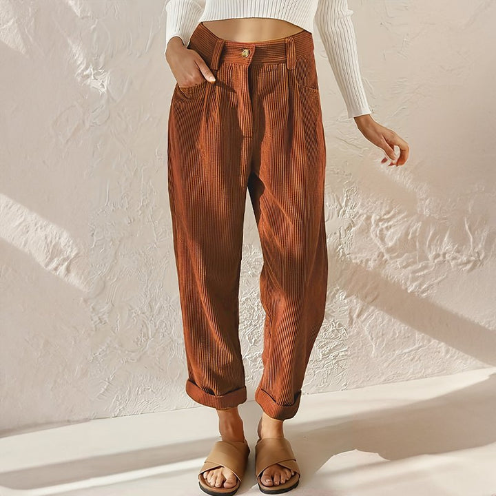 Comfortable High Waisted Corduroy Trousers for Women with Soft Breathable Wale Relaxed Style