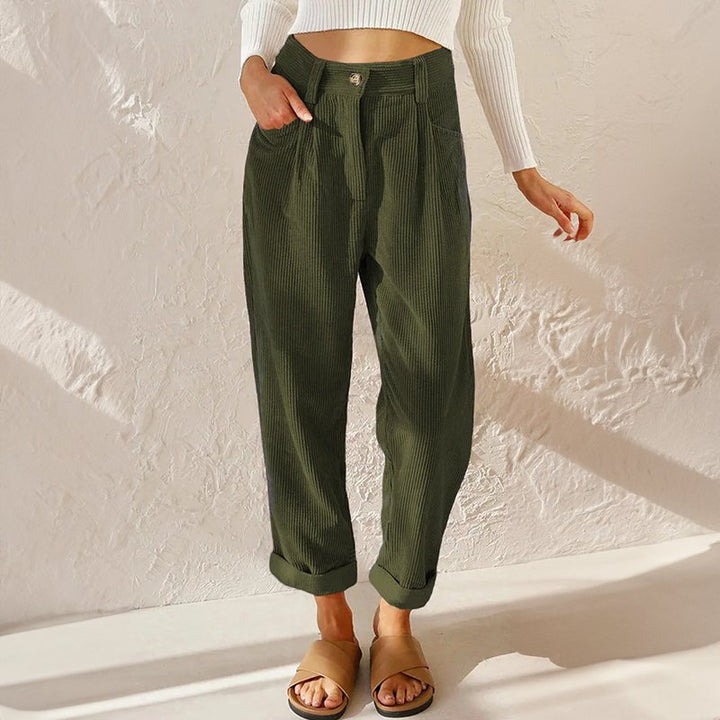 Comfortable High Waisted Corduroy Trousers for Women with Soft Breathable Wale Relaxed Style