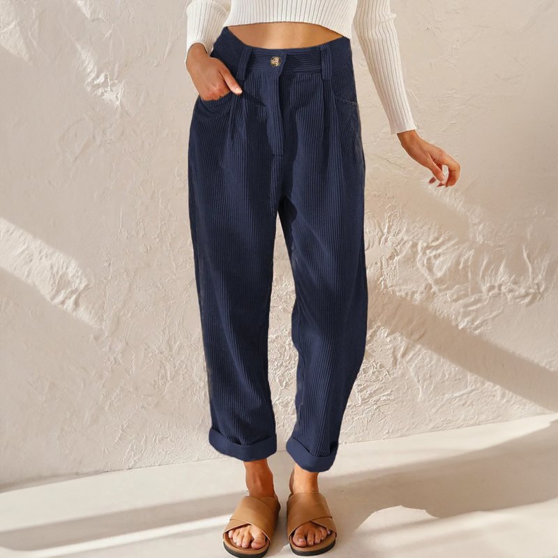 Comfortable High Waisted Corduroy Trousers for Women with Soft Breathable Wale Relaxed Style