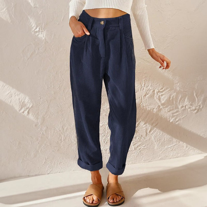 Comfortable High Waisted Corduroy Trousers for Women with Soft Breathable Wale Relaxed Style