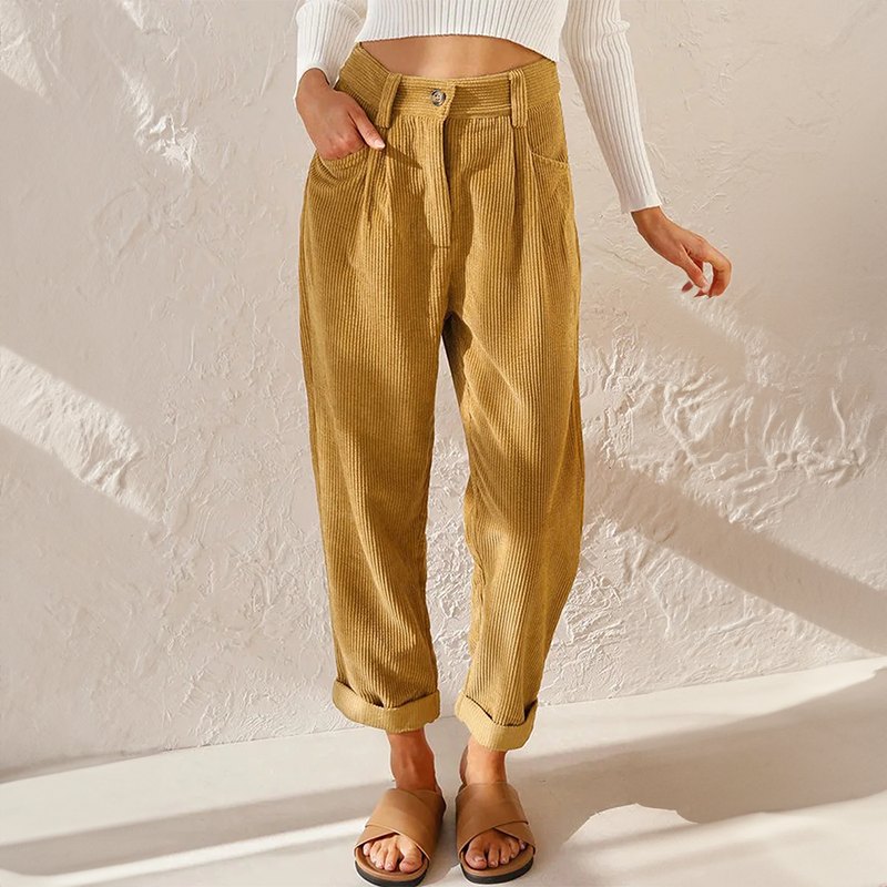 Comfortable High Waisted Corduroy Trousers for Women with Soft Breathable Wale Relaxed Style