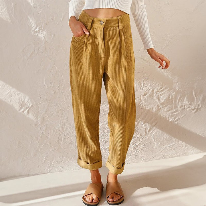 Comfortable High Waisted Corduroy Trousers for Women with Soft Breathable Wale Relaxed Style