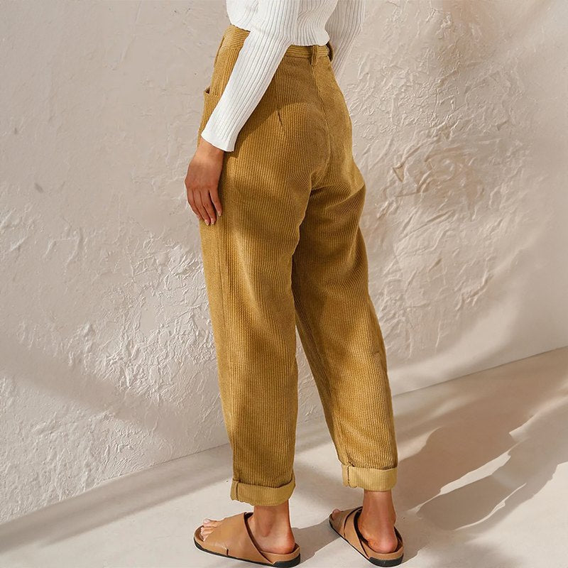 Comfortable High Waisted Corduroy Trousers for Women with Soft Breathable Wale Relaxed Style