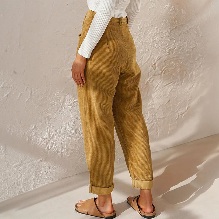 Comfortable High Waisted Corduroy Trousers for Women with Soft Breathable Wale Relaxed Style