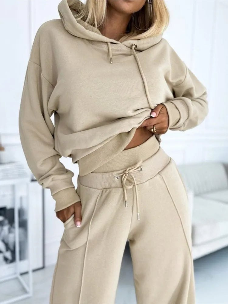 Comfortable Hooded Lounge Set for Women with Split Hem Two Piece Soft Relaxed Style
