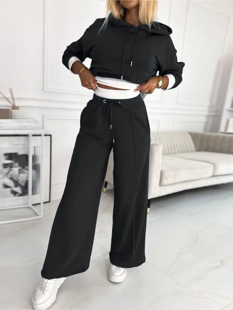 Comfortable Hooded Lounge Set for Women with Split Hem Two Piece Soft Relaxed Style