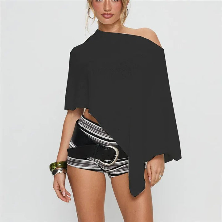 Comfortable Knit Poncho for Women with Asymmetric Hem Off Shoulder Shawl Wrap Sweater Style