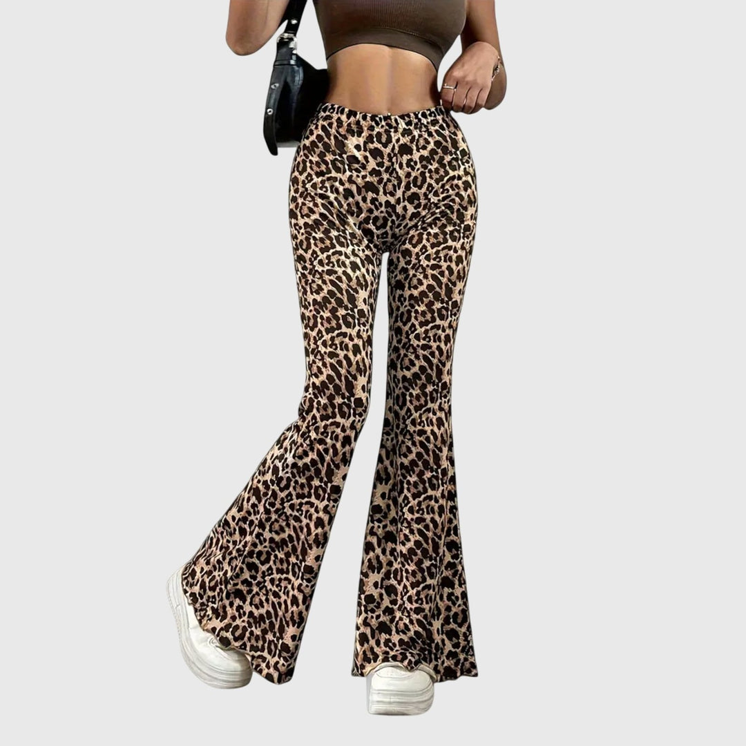 Comfortable Leopard Print Bootcut Leggings for Women with High Waist Stretch Flared Hem Style