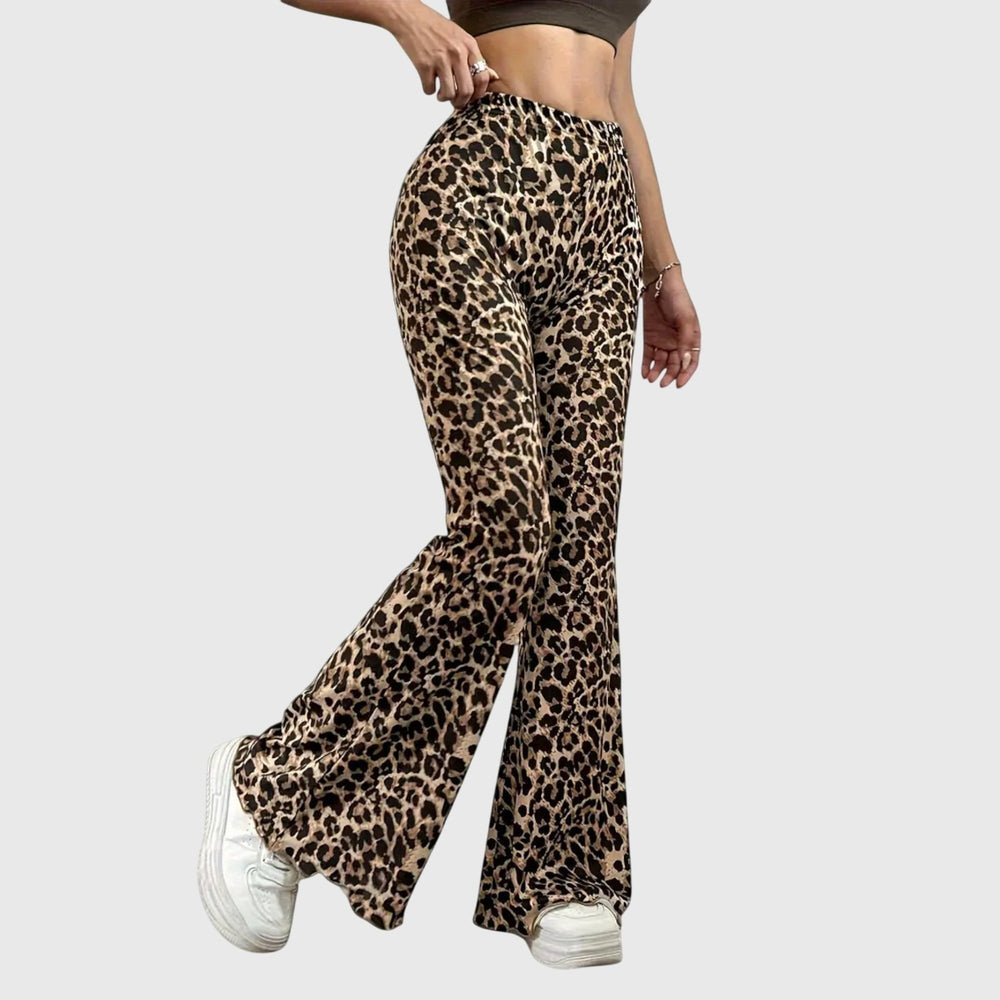 Comfortable Leopard Print Bootcut Leggings for Women with High Waist Stretch Flared Hem Style