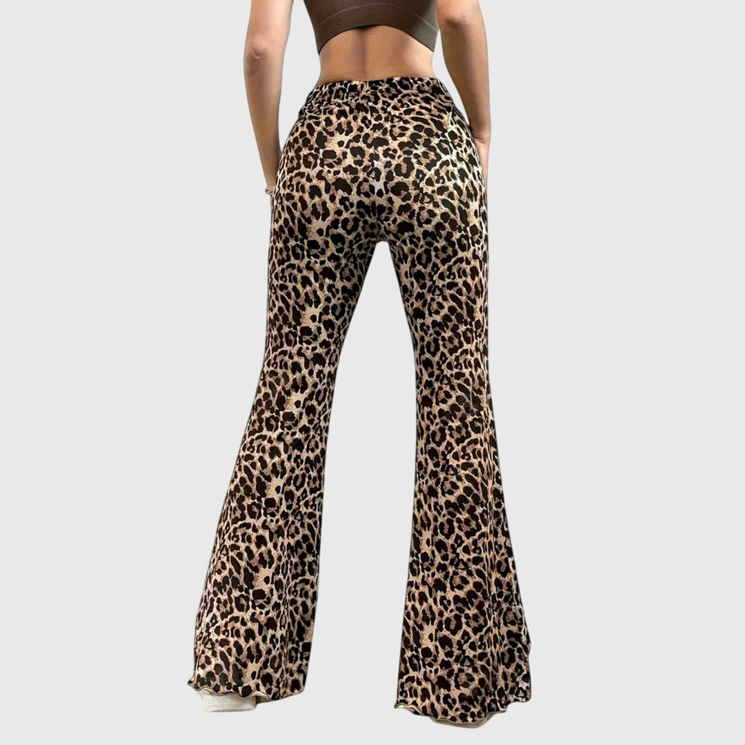 Comfortable Leopard Print Bootcut Leggings for Women with High Waist Stretch Flared Hem Style