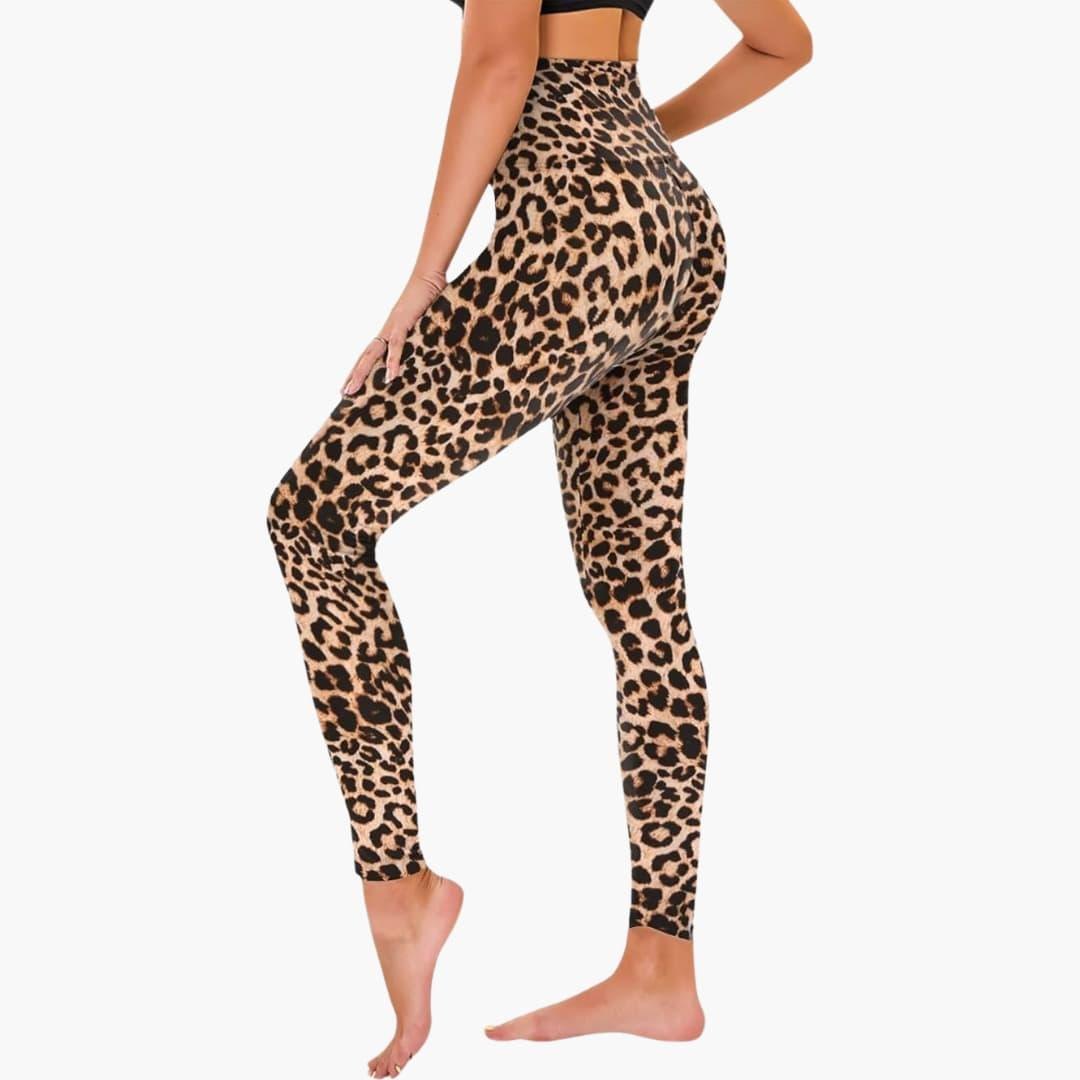 Comfortable Leopard Print Leggings for Women with High Waist Full Length Elastic Stretch Style