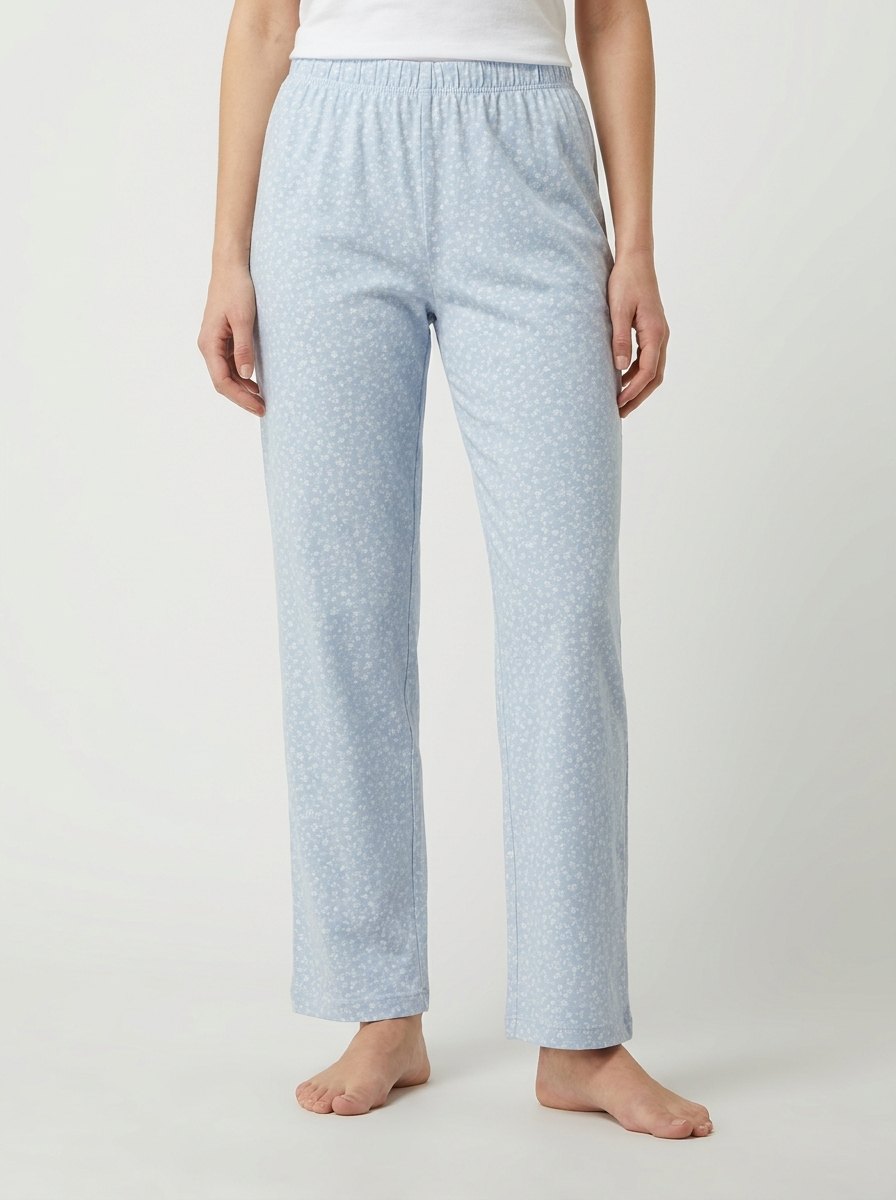 Comfortable Pale Blue Lounge Pants for Women with Small Print Elastic Waist Soft Relaxed Style