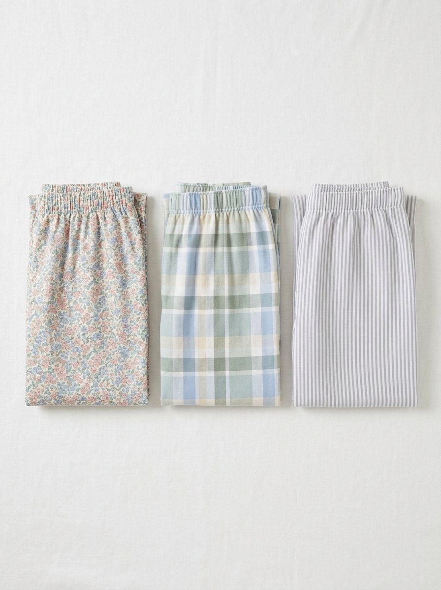 Comfortable Printed Lounge Pants Three Pack for Women with Elastic Waist Soft Cotton Sleep Style