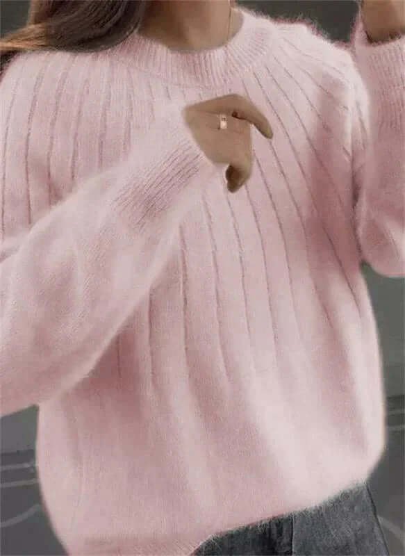Comfortable Ribbed Knit Pullover for Women with Crew Neck Soft Warm Relaxed Everyday Style