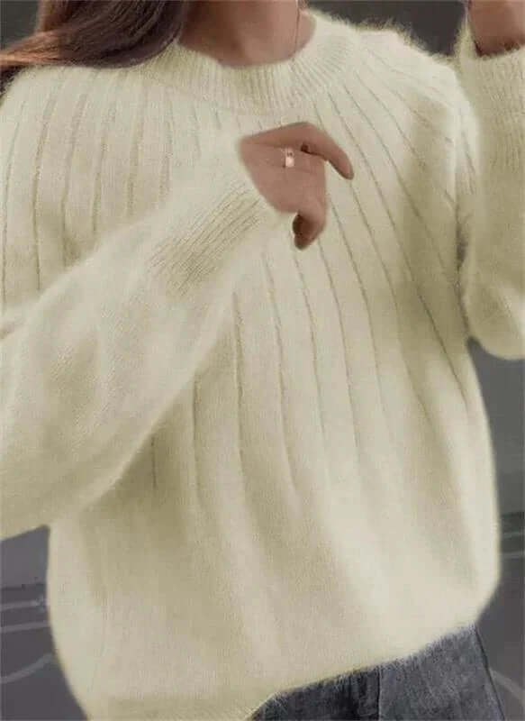 Comfortable Ribbed Knit Pullover for Women with Crew Neck Soft Warm Relaxed Everyday Style