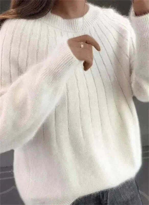 Comfortable Ribbed Knit Pullover for Women with Crew Neck Soft Warm Relaxed Everyday Style