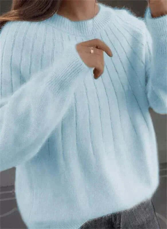 Comfortable Ribbed Knit Pullover for Women with Crew Neck Soft Warm Relaxed Everyday Style