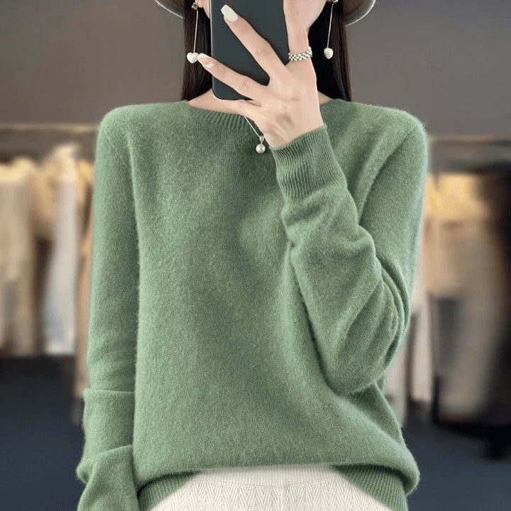 Comfortable Soft Knit Pullover for Women with Crew Neck Long Sleeve Warm Draped Style