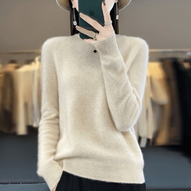 Comfortable Soft Knit Pullover for Women with Crew Neck Long Sleeve Warm Draped Style
