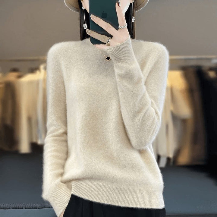 Comfortable Soft Knit Pullover for Women with Crew Neck Long Sleeve Warm Draped Style