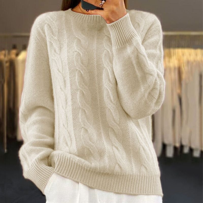 Comfortable Wool Sweater for Women with Crew Neck Soft Warm Flattering Relaxed Style