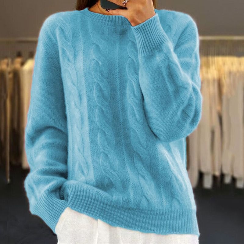 Comfortable Wool Sweater for Women with Crew Neck Soft Warm Flattering Relaxed Style