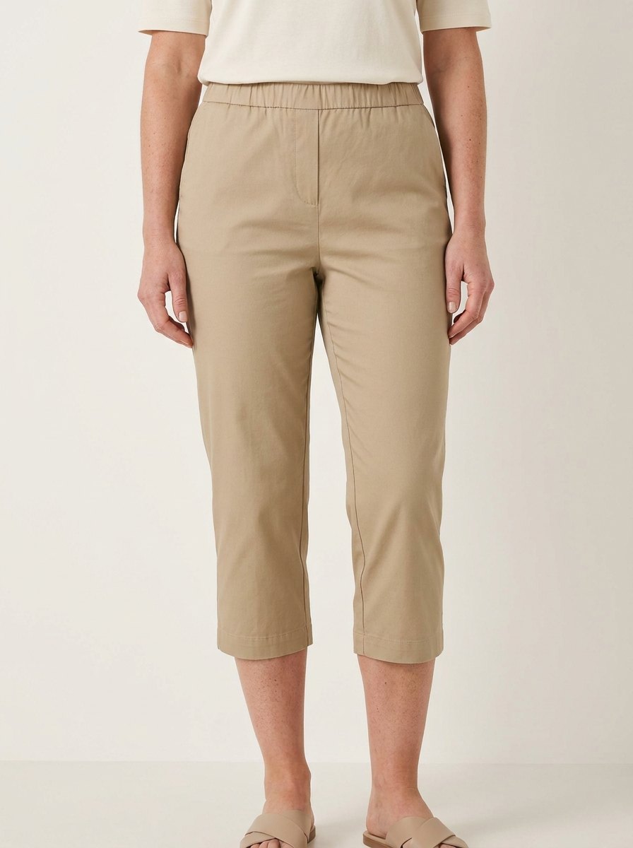 Effortless Capri Trousers for Women with High Waist Elastic Waistband Solid Khaki Everyday Style