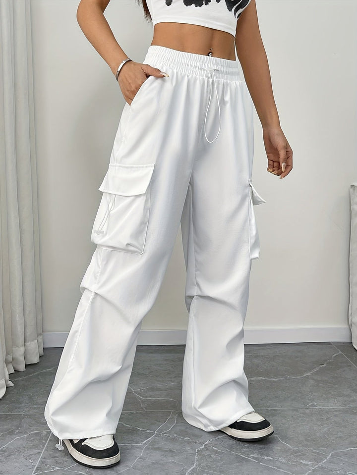 Effortless Cargo Pants for Women with Wide Leg Drawstring Waist Utility Pocket Relaxed Style