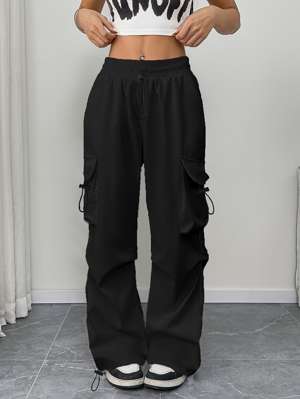 Effortless Cargo Pants for Women with Wide Leg Drawstring Waist Utility Pocket Relaxed Style
