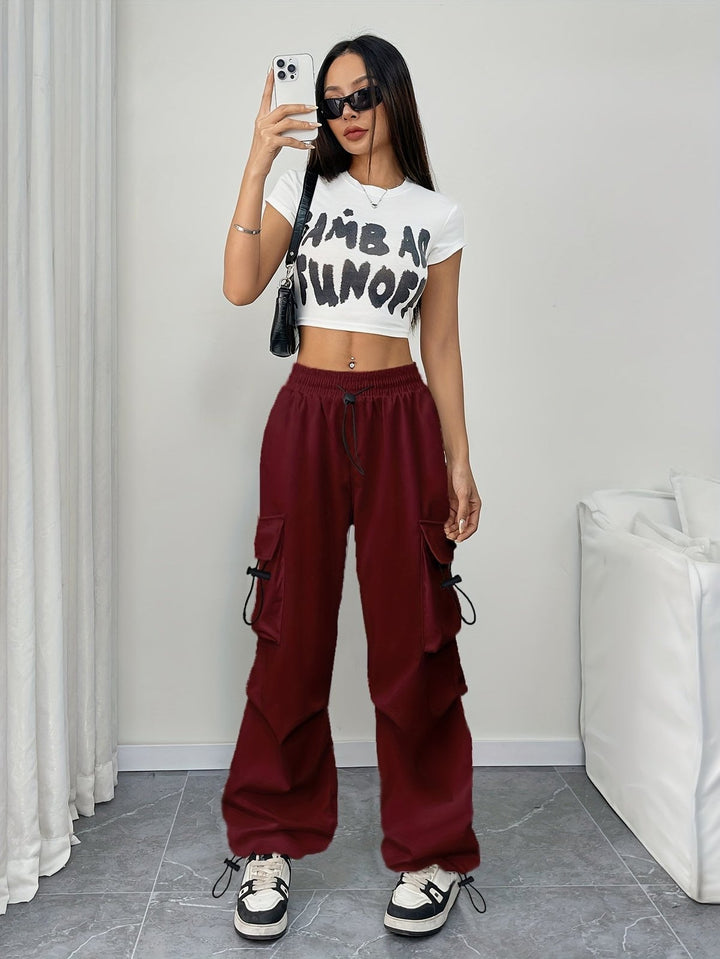 Effortless Cargo Pants for Women with Wide Leg Drawstring Waist Utility Pocket Relaxed Style