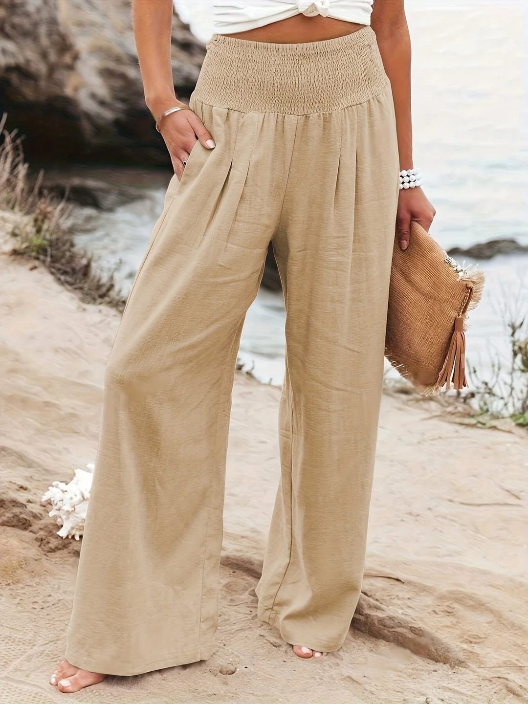 Effortless Cotton Linen Khaki Pants for Women with Wide Leg High Waist Loose Summer Style